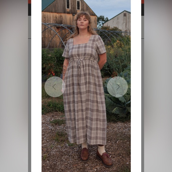 Tradlands Dresses & Skirts - Tradlands Nico Square Neck Drawstring Dress in Cream and Chocolate Plaid